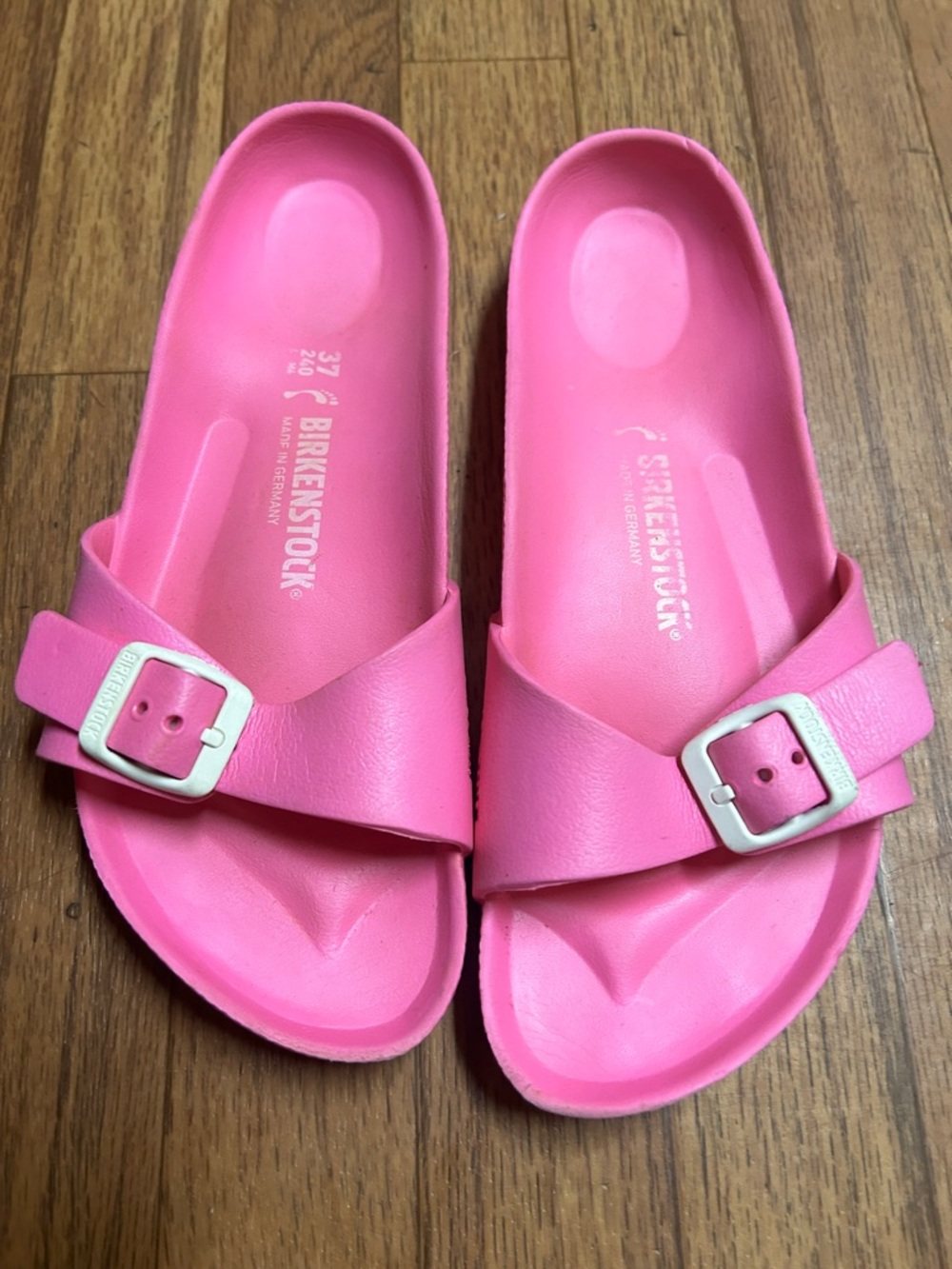 Birkenstock Pink EVA Madrid-Style Slide Sandals with White Buckles